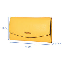 Load image into Gallery viewer, Sassora Premium Leather RFID Tri Fold Large Women's Yellow Purse