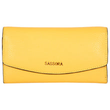Load image into Gallery viewer, Sassora Premium Leather RFID Tri Fold Large Women's Yellow Purse