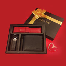 Load image into Gallery viewer, Sassora Genuine Premium Leather Men's Wallet, Keychain and Pencase Valentine's Combo Set (for him)