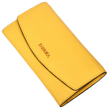 Load image into Gallery viewer, Sassora Premium Leather RFID Tri Fold Large Women's Yellow Purse