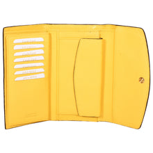 Load image into Gallery viewer, Sassora Premium Leather RFID Tri Fold Large Women's Yellow Purse
