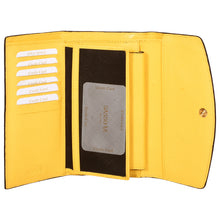 Load image into Gallery viewer, Sassora Premium Leather RFID Tri Fold Large Women's Yellow Purse