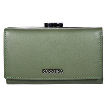 Load image into Gallery viewer, SASSORA Genuine Leather RFID Protected Women’s Tri-fold Travel Wallet with Kiss-Lock
