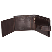 Load image into Gallery viewer, Sassora Genuine Leather Dark Brown RFID Flap Closure Two Fold Wallet