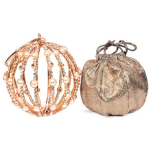 Load image into Gallery viewer, Sassora Leather with Stone & Pearl Gold Polish Frame Round Party Clutch