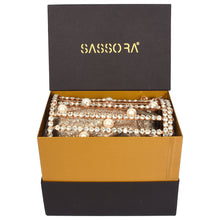 Load image into Gallery viewer, Sassora Leather with Stone & Pearl Gold Polish Frame Party Clutch