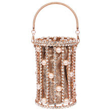 Load image into Gallery viewer, Sassora Leather with Stone & Pearl Gold Polish Frame Party Clutch