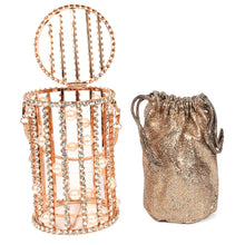 Load image into Gallery viewer, Sassora Leather with Stone & Pearl Gold Polish Frame Party Clutch