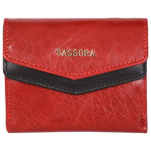 Load image into Gallery viewer, Sassora Genuine Leather Small Black Red RFID Women Wallet
