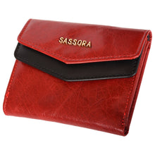 Load image into Gallery viewer, Sassora Genuine Leather Small Black Red RFID Women Wallet