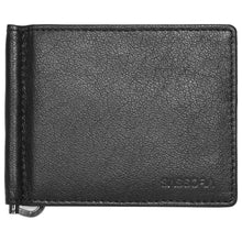Load image into Gallery viewer, Sassora Genuine Leather Unisex Black Small Bi-Fold Money Clip
