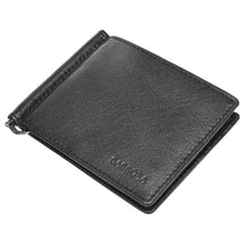 Load image into Gallery viewer, Sassora Genuine Leather Unisex Black Small Bi-Fold Money Clip