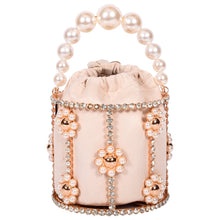 Load image into Gallery viewer, Sassora Suede Leather with Stone & Pearl Gold Polish Frame Party Clutch