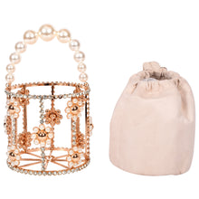 Load image into Gallery viewer, Sassora Suede Leather with Stone & Pearl Gold Polish Frame Party Clutch
