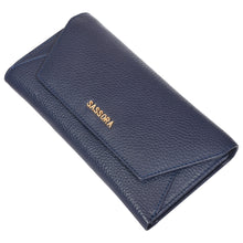 Load image into Gallery viewer, Sassora Premium Leather Navy Blue Large Ladies RFID Wallet