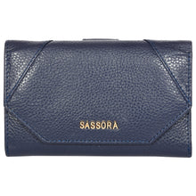 Load image into Gallery viewer, Sassora Premium Leather Navy Blue RFID Classy Ladies Wallet