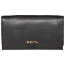 Load image into Gallery viewer, Sassora Genuine Leather Medium Black RFID Protected Women Purse