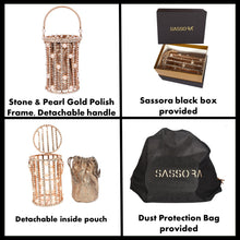 Load image into Gallery viewer, Sassora Leather with Stone & Pearl Gold Polish Frame Party Clutch