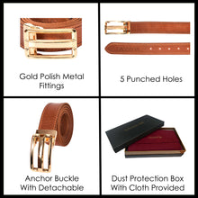 Load image into Gallery viewer, Sassora Premium Genuine Leather Men's Belt – Slim Fit with Gold Buckle, Adjustable Formal & Casual Belt