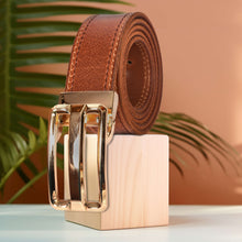 Load image into Gallery viewer, Sassora Premium Genuine Leather Men's Belt – Slim Fit with Gold Buckle, Adjustable Formal & Casual Belt