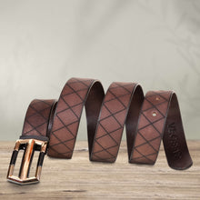 Load image into Gallery viewer, Sassora Premium Genuine Leather Belt – Gold & Black Polish Buckle with Cutwork Design