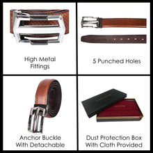 Load image into Gallery viewer, Sassora Premium Genuine Leather Belt with Detachable Anchor Buckle & Checkered Embossed Design