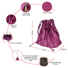 Load image into Gallery viewer, Sassora Premium Leather Bucket Bag – Drawstring, Gold Fittings, Adjustable Sling