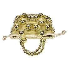 Load image into Gallery viewer, Sassora Gold Metallic Beaded Cage Drawstring Bucket Bag for Women with Beaded Top Handles