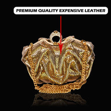 Load image into Gallery viewer, Sassora Genuine Leather Golden Color Party Clutch