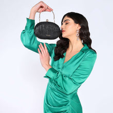 Load image into Gallery viewer, Sassora Premium Leather With Gold Polish Metal Frame Party Clutch