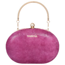 Load image into Gallery viewer, Sassora Pure Leather With Gold Polish Metal Frame Party Clutch