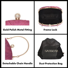 Load image into Gallery viewer, Sassora Pure Leather With Gold Polish Metal Frame Party Clutch