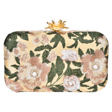 Load image into Gallery viewer, Sassora Floral Embroidered Frame Clutch with Metal Ring Handle & Detachable Chain Strap