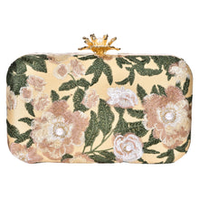 Load image into Gallery viewer, Sassora Floral Embroidered Frame Clutch with Metal Ring Handle & Detachable Chain Strap