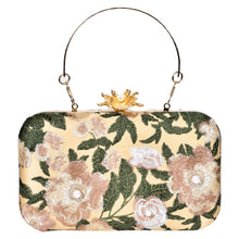 Load image into Gallery viewer, Sassora Floral Embroidered Frame Clutch with Metal Ring Handle & Detachable Chain Strap