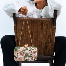 Load image into Gallery viewer, Sassora Floral Embroidered Frame Clutch with Metal Ring Handle & Detachable Chain Strap