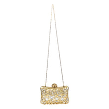 Load image into Gallery viewer, Sassora Crystal & Pearl Floral Filigree Frame Clutch with Ring Handle & Detachable Chain Strap