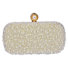 Load image into Gallery viewer, Sassora Pearl Embellished Frame Clutch with Ring Handle & Detachable Chain
