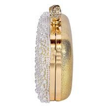 Load image into Gallery viewer, Sassora Pearl Embellished Frame Clutch with Ring Handle & Detachable Chain