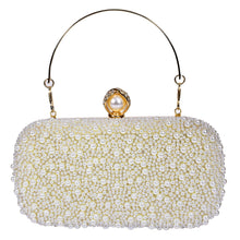 Load image into Gallery viewer, Sassora Pearl Embellished Frame Clutch with Ring Handle & Detachable Chain