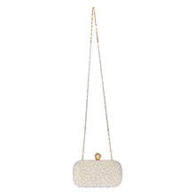 Load image into Gallery viewer, Sassora Pearl Embellished Frame Clutch with Ring Handle & Detachable Chain