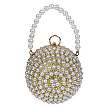 Load image into Gallery viewer, Sassora Pearl Sphere Rhinestone Clutch with Bead Handle & Detachable Chain