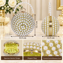 Load image into Gallery viewer, Sassora Pearl Sphere Rhinestone Clutch with Bead Handle & Detachable Chain