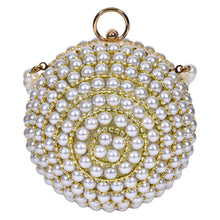 Load image into Gallery viewer, Sassora Pearl Sphere Rhinestone Clutch with Bead Handle & Detachable Chain