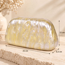 Load image into Gallery viewer, Sassora Premium Pearl Finish Acrylic Clutch with Sculpted Gold Handle & Detachable Chain