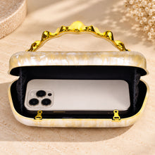 Load image into Gallery viewer, Sassora Premium Pearl Finish Acrylic Clutch with Sculpted Gold Handle & Detachable Chain