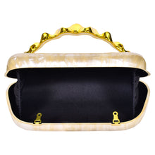 Load image into Gallery viewer, Sassora Premium Pearl Finish Acrylic Clutch with Sculpted Gold Handle & Detachable Chain