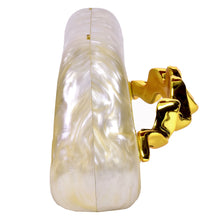 Load image into Gallery viewer, Sassora Premium Pearl Finish Acrylic Clutch with Sculpted Gold Handle & Detachable Chain