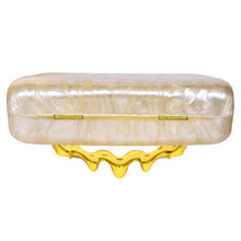 Load image into Gallery viewer, Sassora Premium Pearl Finish Acrylic Clutch with Sculpted Gold Handle & Detachable Chain
