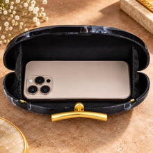 Load image into Gallery viewer, Sassora Marble Print Acrylic Frame Clutch Bag with Detachable Chain Strap